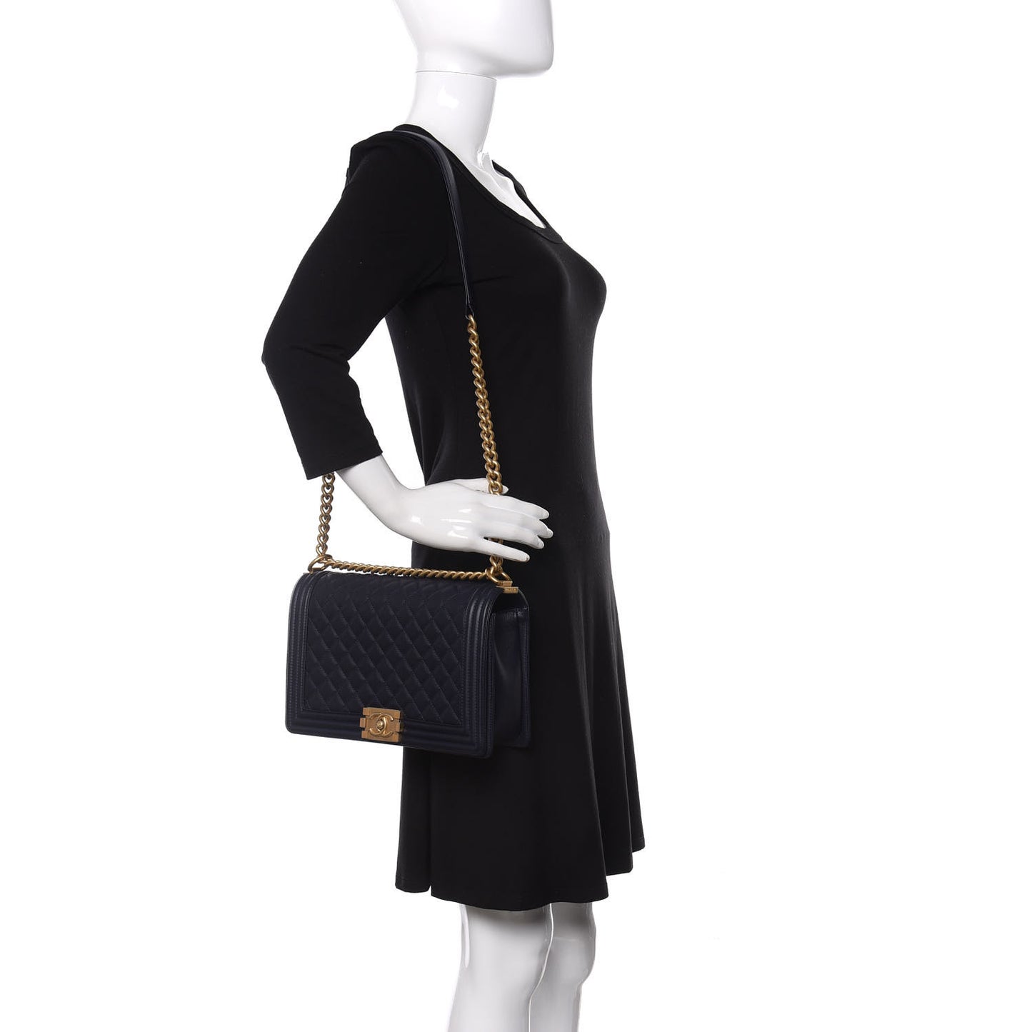 Caviar Quilted New Medium Boy Flap Dark Navy Blue