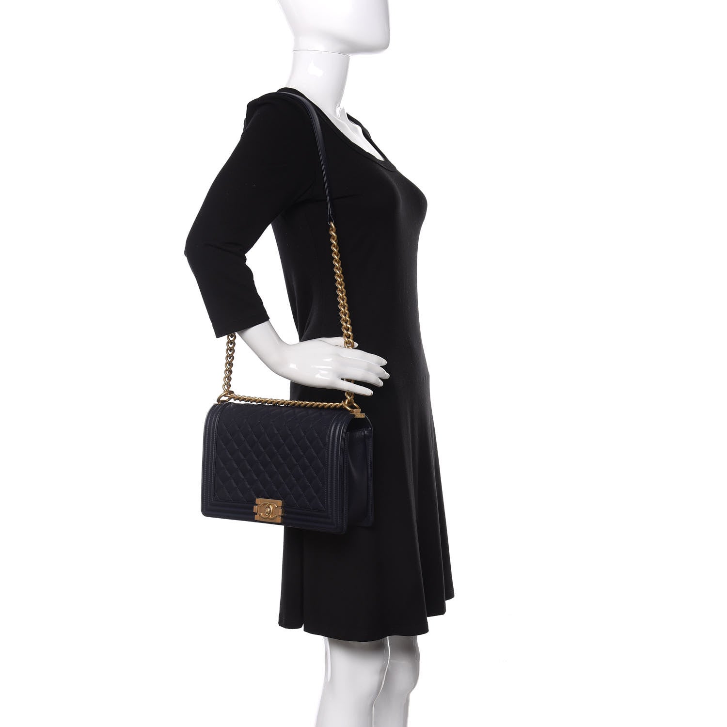 Chanel Caviar Quilted New Medium Boy Flap Dark Navy Blue 2 of 11