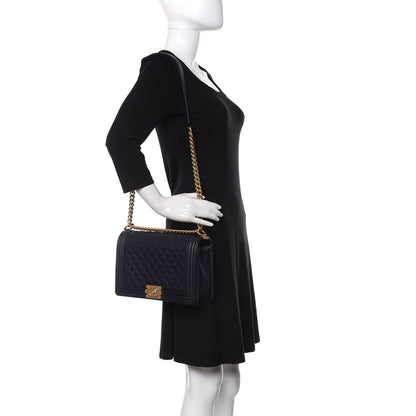 Chanel Caviar Quilted New Medium Boy Flap Dark Navy Blue 2 of 11