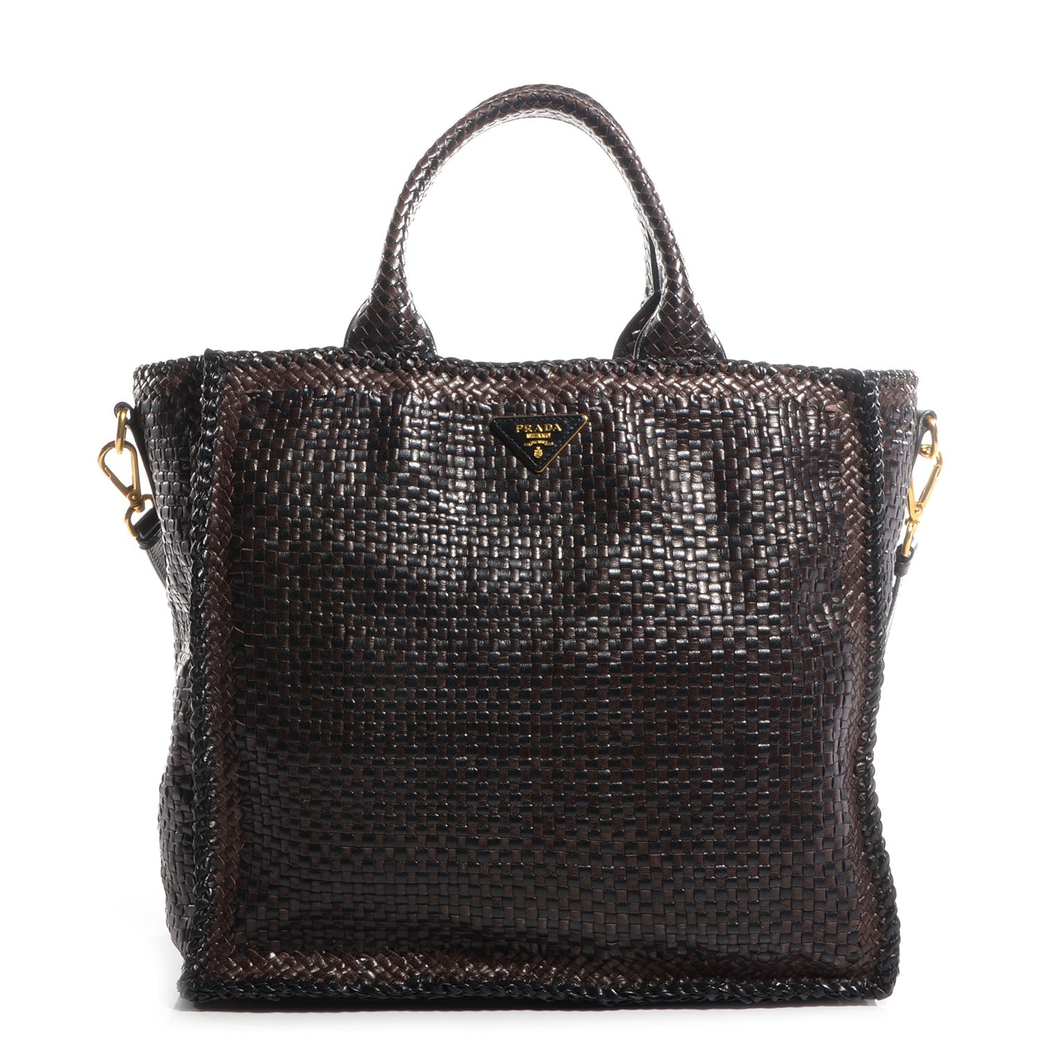 Prada Goatskin Woven Large Tote Moro Black 1 of 9