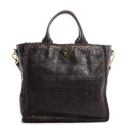 Prada Goatskin Woven Large Tote Moro Black 1 of 9