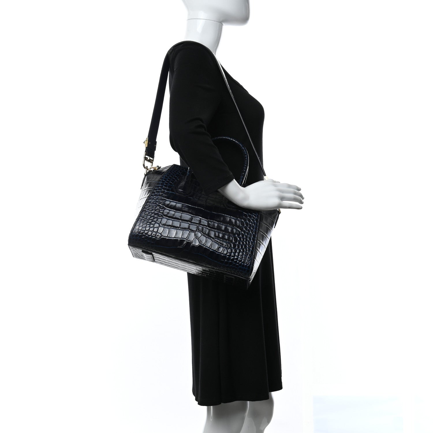 Givenchy Calfskin Crocodile Embossed Small Antigona Navy 2 of 10