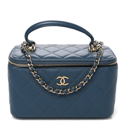 Chanel Lambskin Quilted Small Top Handle Vanity Case With Chain Blue 1 of 10