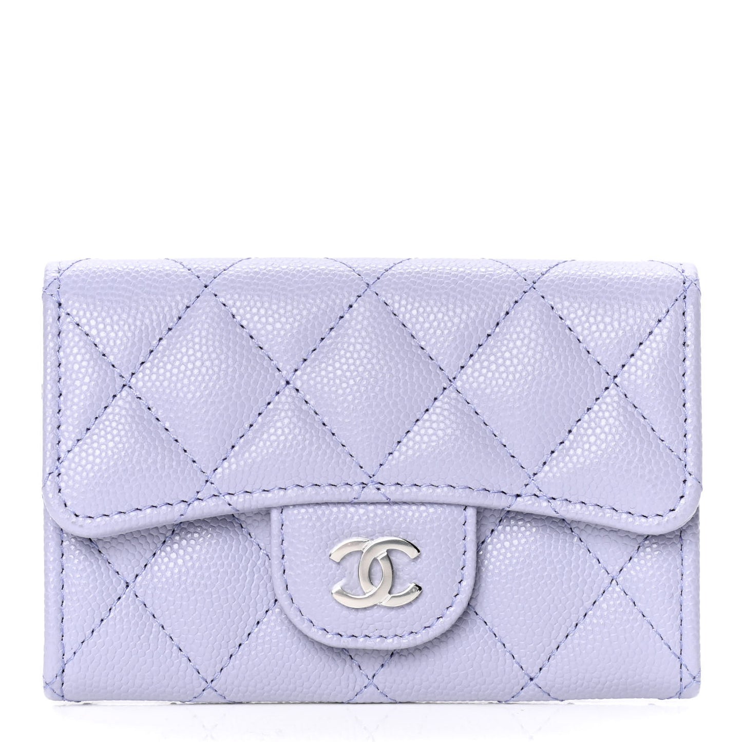 Caviar Quilted Flap Card Holder Wallet Light Purple