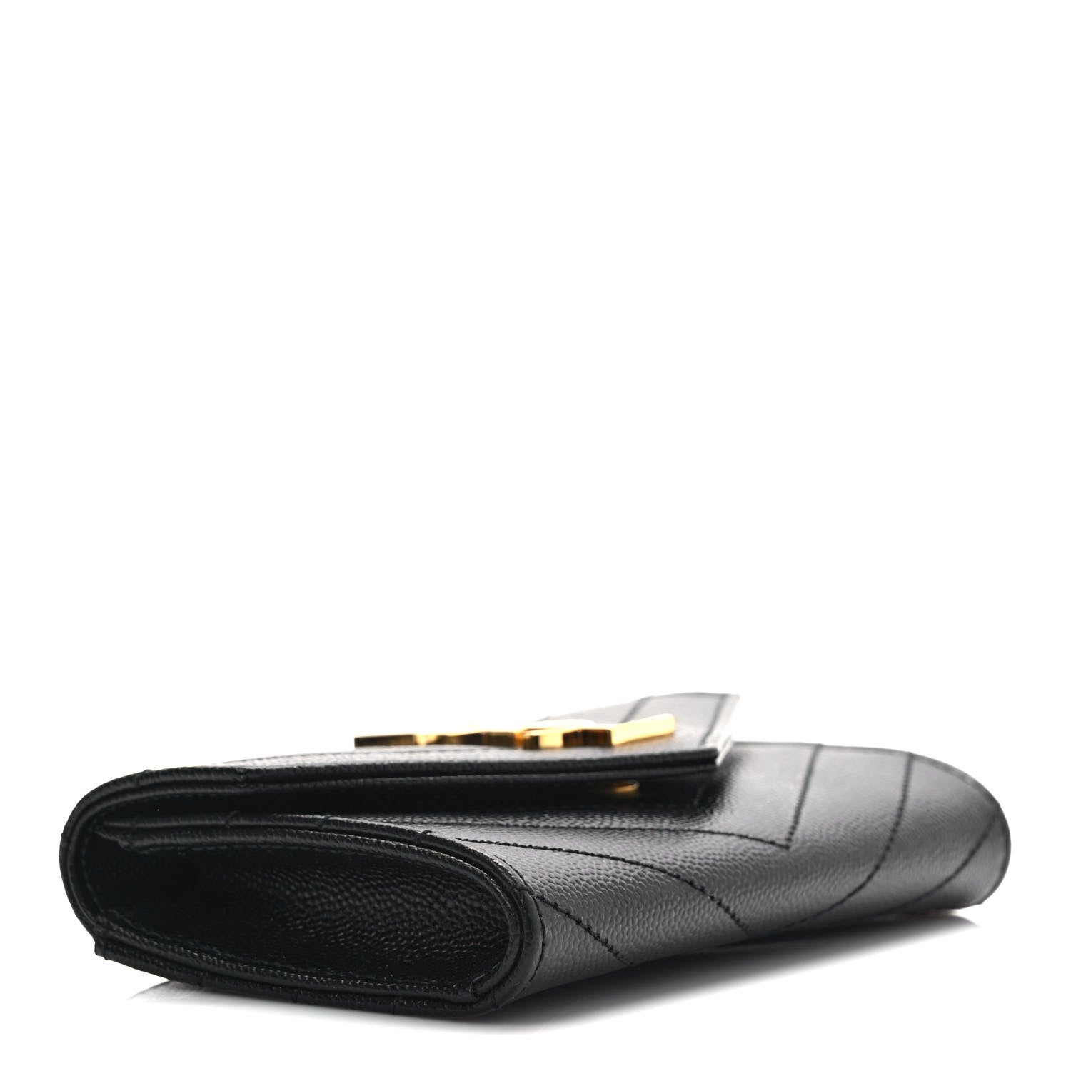 Saint Laurent Grain De Poudre Matelasse Chevron Small Monogram Envelope Wallet Black 4 of 6