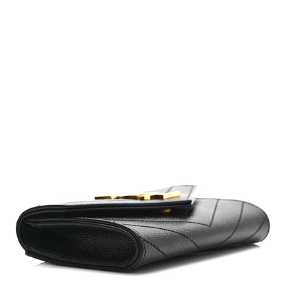 Saint Laurent Grain De Poudre Matelasse Chevron Small Monogram Envelope Wallet Black 4 of 6