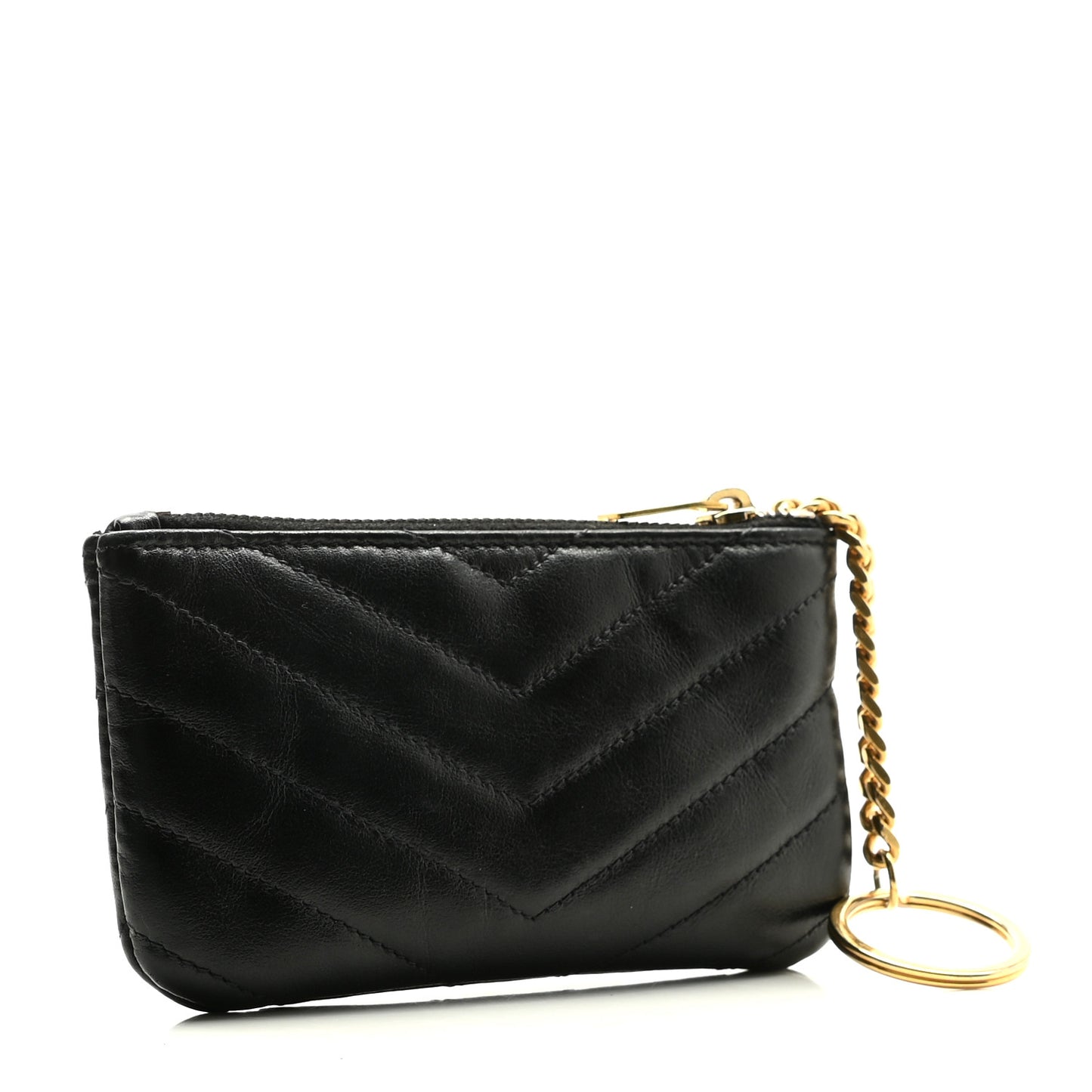 Calfskin Matelasse Monogram Key Pouch Black