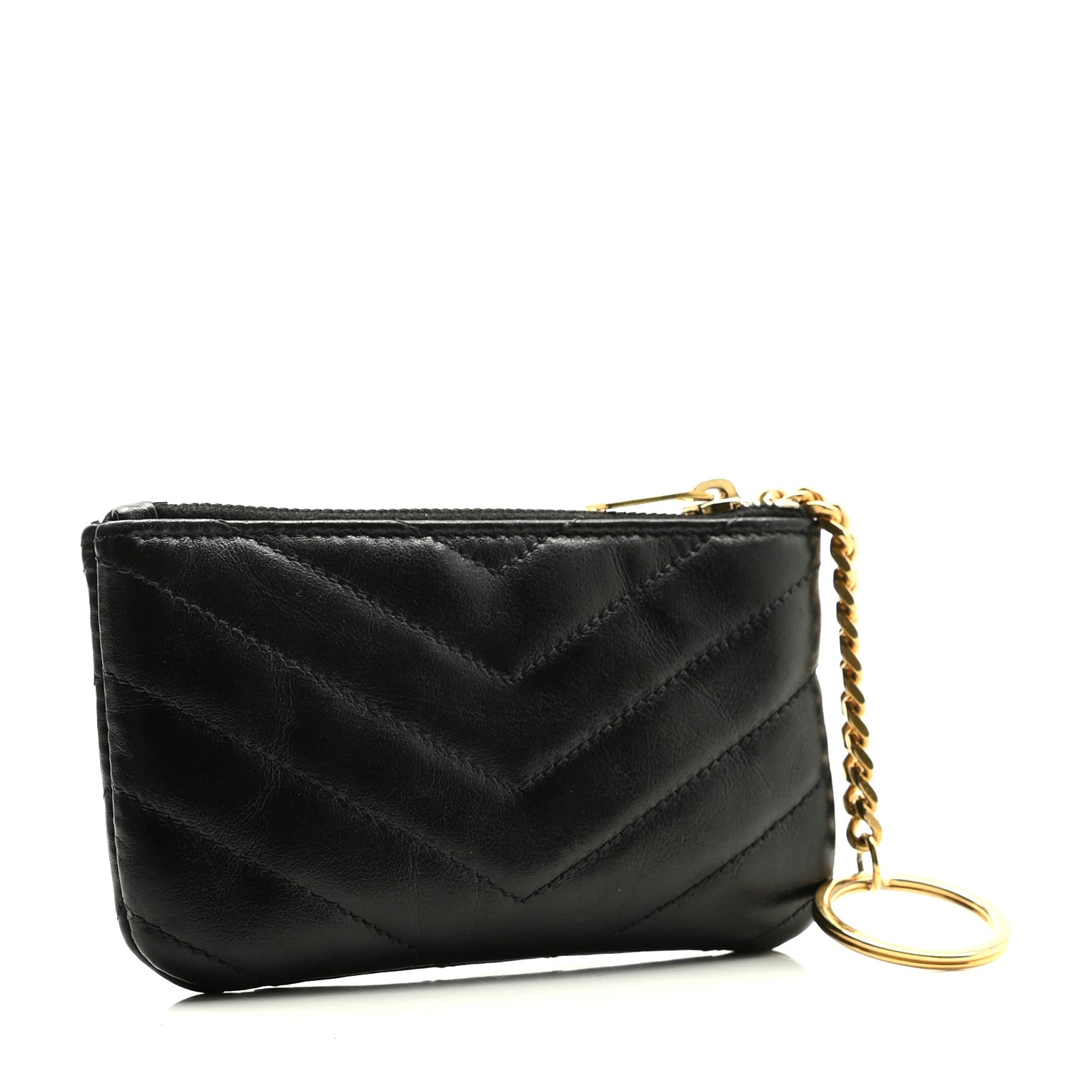 Saint Laurent Calfskin Matelasse Monogram Key Pouch Black 2 of 8