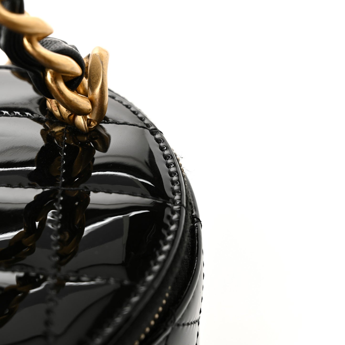 Patent Quilted Afternoon Tea Top Handle Mini Vanity Case With Chain Black Black