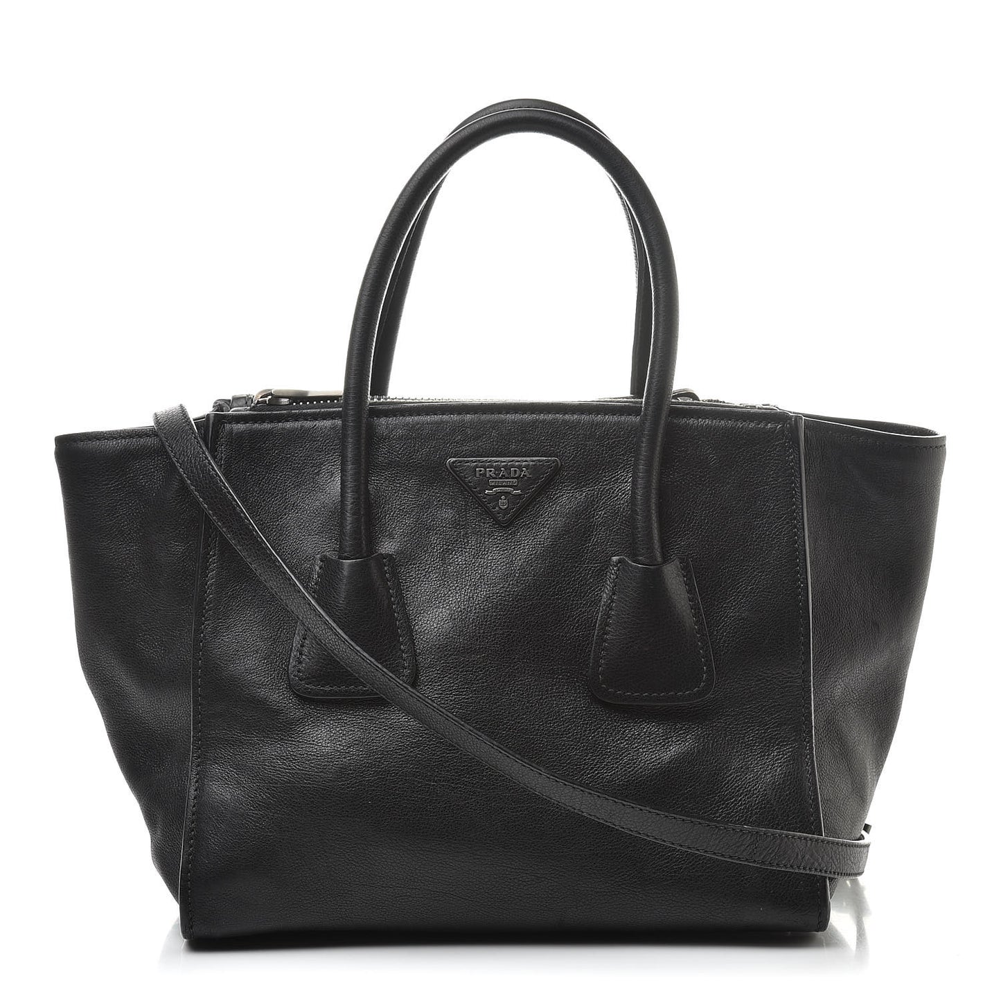 Glace Calf Small Twin Pocket Tote Black