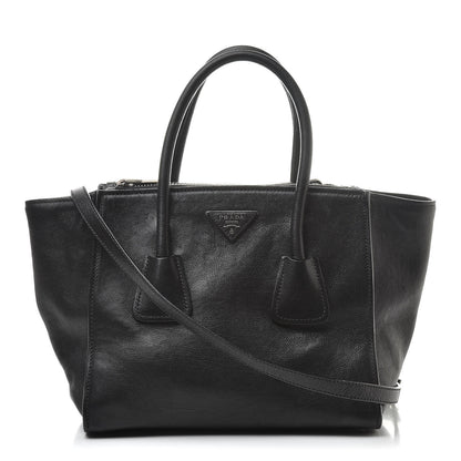 Prada Glace Calf Small Twin Pocket Tote Black 1 of 25