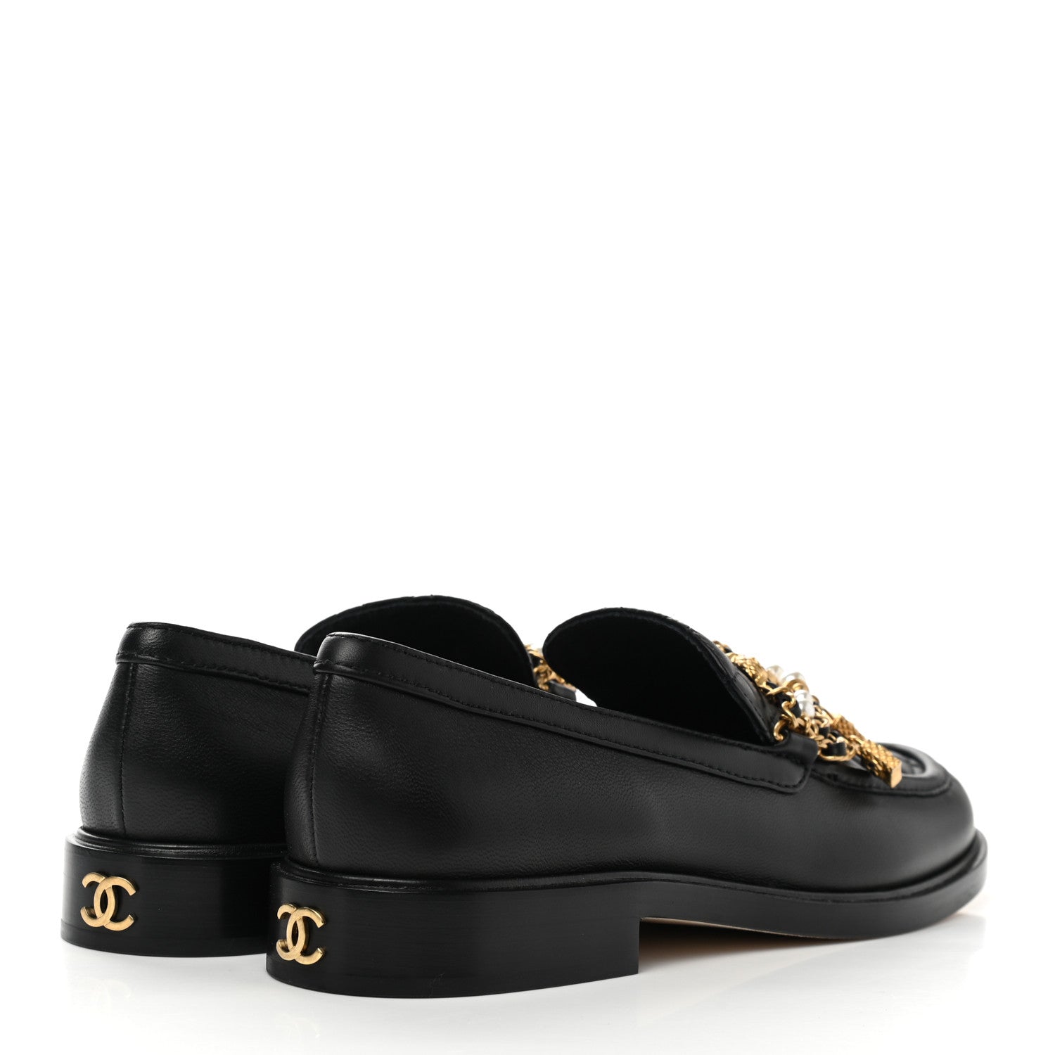 Chanel Lambskin Pearl Crystal Quilted CC Logo Jewelry Loafers 39 Black 4 of 8