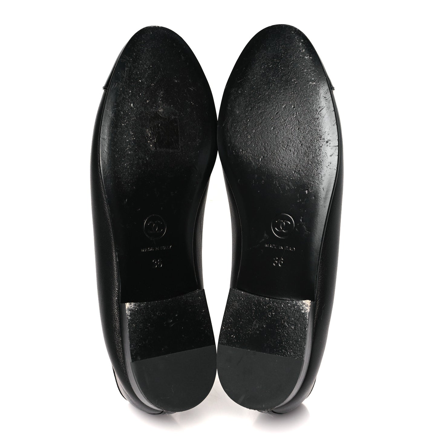 Lambskin Patent CC Cap Toe Ballerina Flats 36 Black