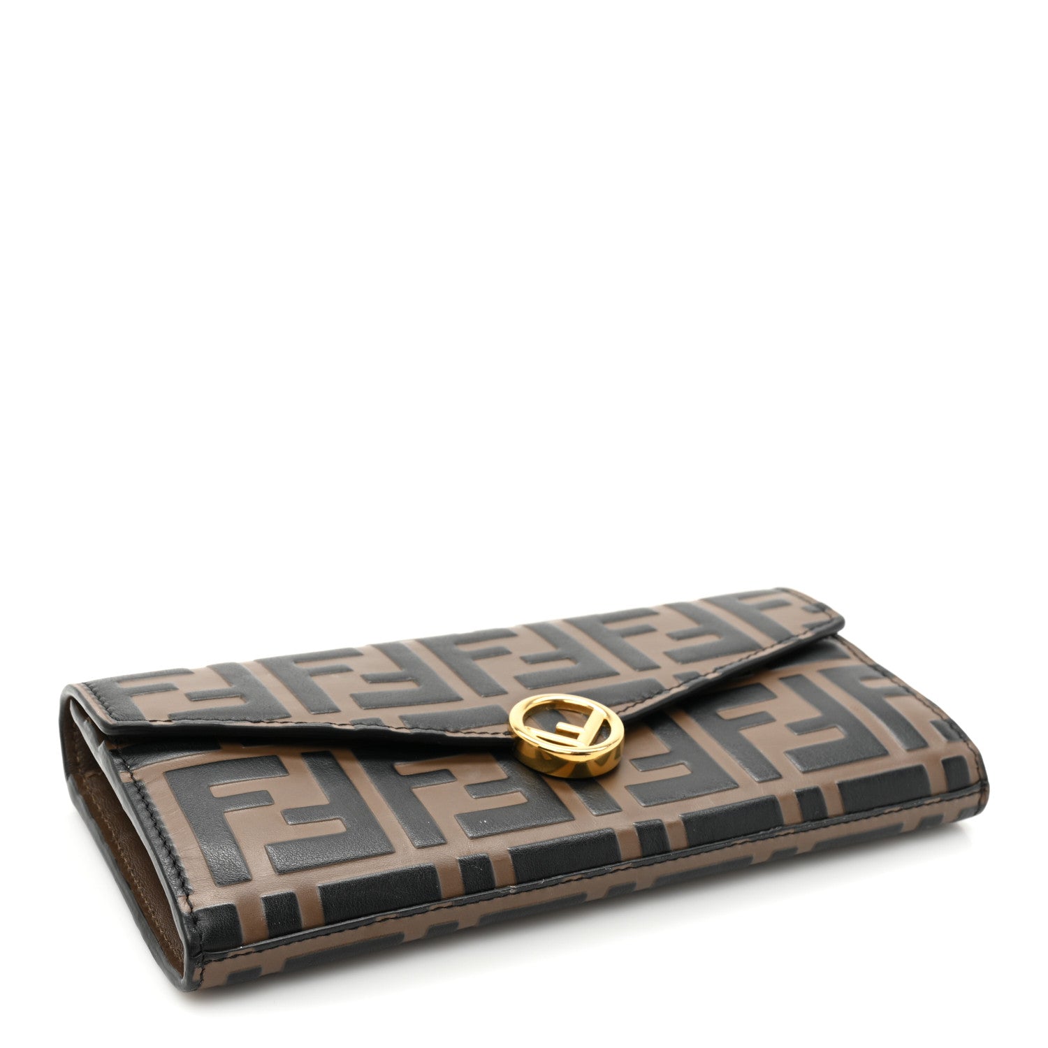 Fendi Vitello Soft F is Fendi Bi-Color FF 1974 Embossed Continental Envelope Wallet Maya Black 4 of 16