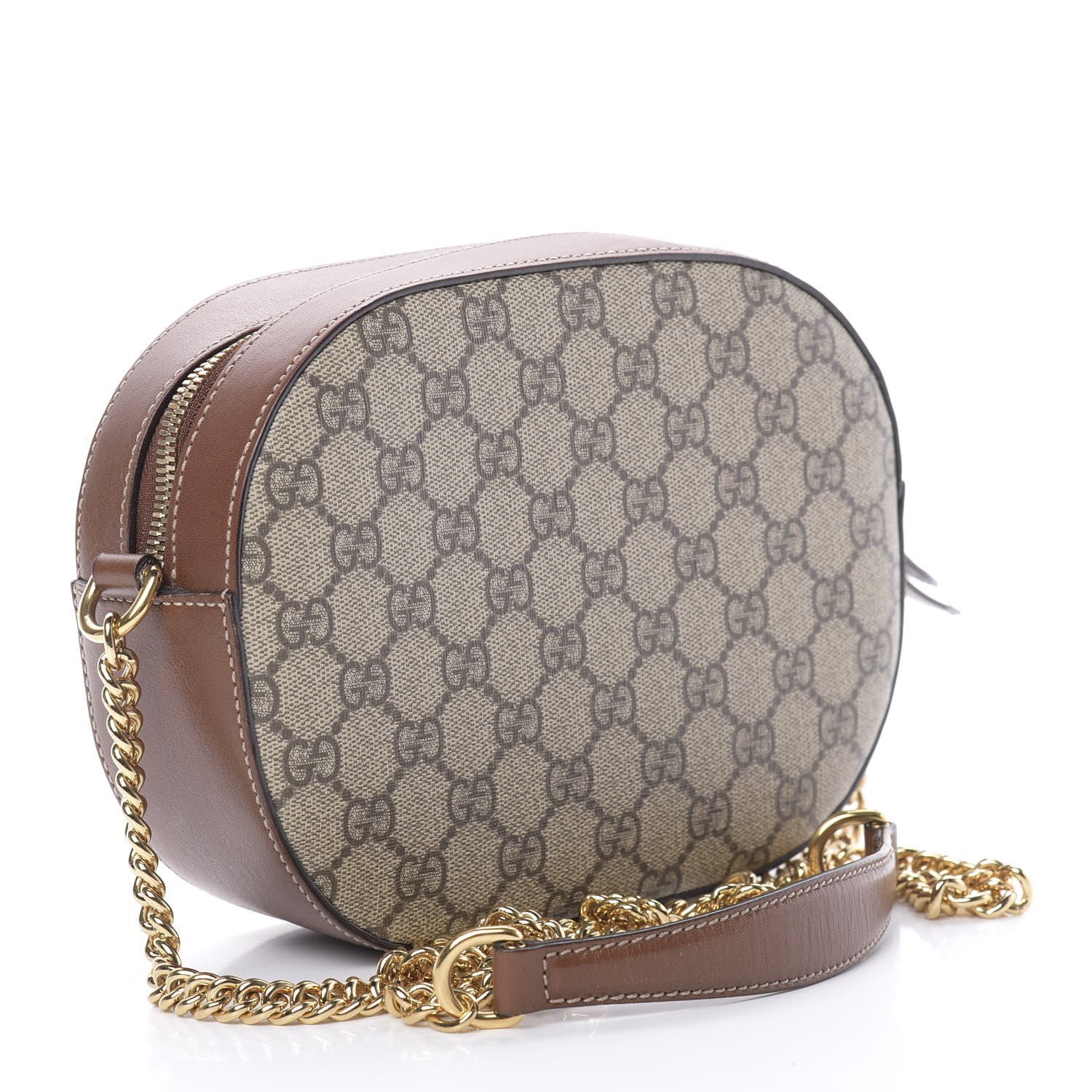 Gucci GG Supreme Monogram Cuoio Toscano Mini Chain Shoulder Bag Beige Ebony Cuir 3 of 13