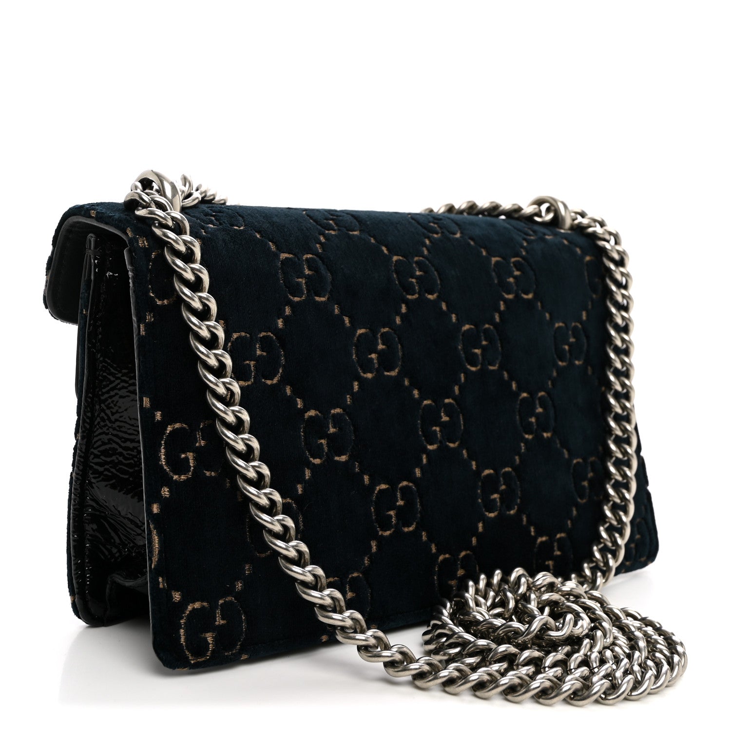 Gucci Velvet Skipper Crystal GG Monogram Small Dionysus Shoulder Bag Blue Beige Black 3 of 11