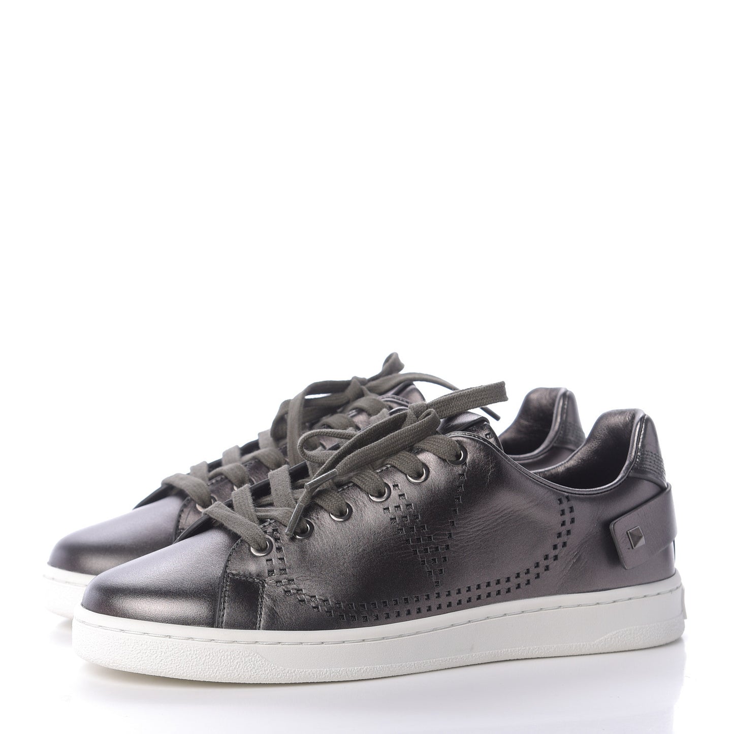 Metallic Calfskin Womens Backnet Sneakers 37.5 Silver