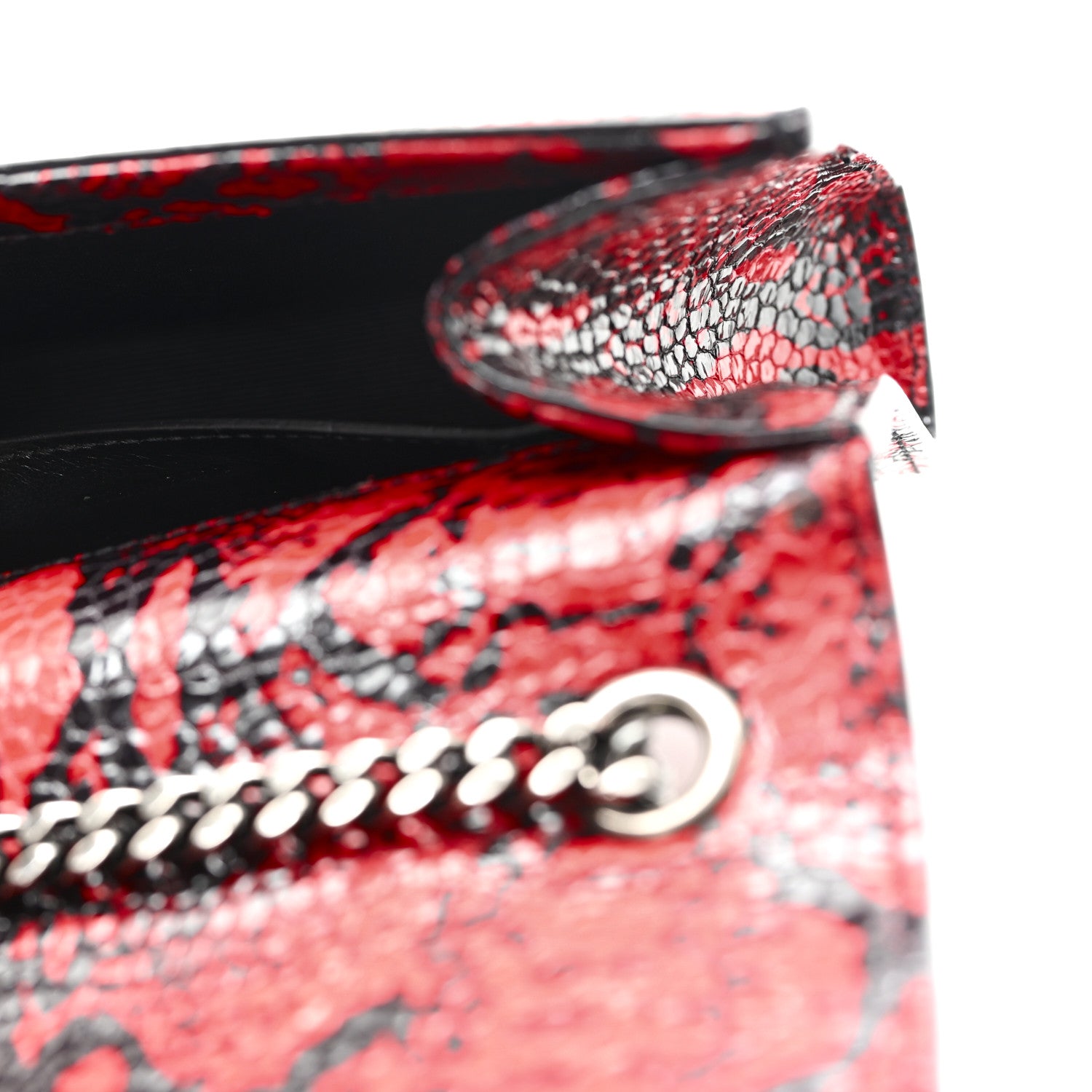 Saint Laurent Calfskin Snakeskin Embossed Small Classic Monogram Kate Tassel Satchel Red Black 11 of 11