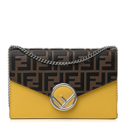 Fendi Vitello Cruise F is Fendi Bi-Color FF 1974 Embossed Medium Envelope Wallet On Chain Maya Black Sunflower 1 of 10