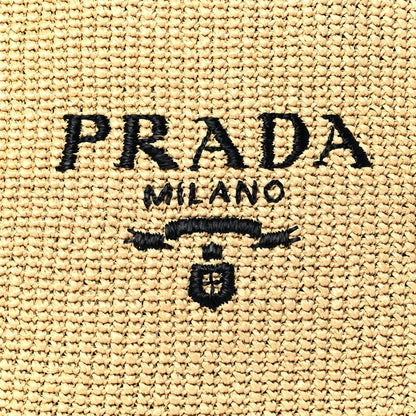 Prada Yarn Raffia Effect Crochet Embroidered Logo Tote Naturale 7 of 11