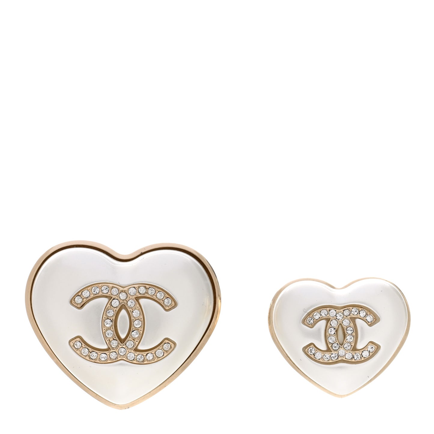 Resin Crystal CC Heart Brooch Set Pearly White Gold
