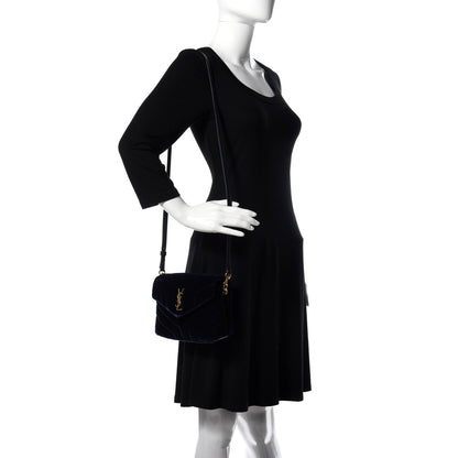 Saint Laurent Velvet Y Quilted Monogram Toy Loulou Crossbody Bag Navy 2 of 8