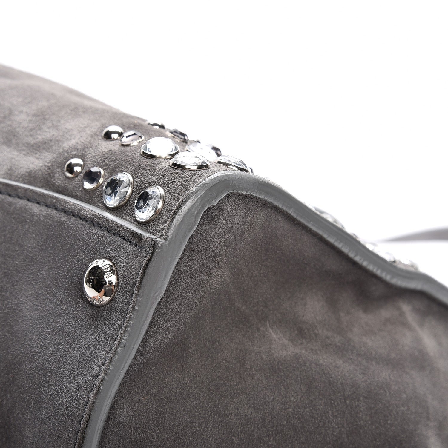 Prada Scamosciato Suede Studded Crystal Twin Pocket Tote Marmo 11 of 16