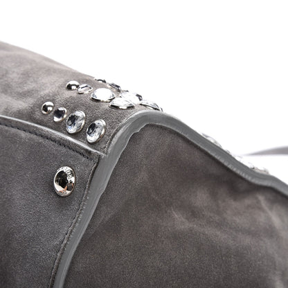 Prada Scamosciato Suede Studded Crystal Twin Pocket Tote Marmo 11 of 16