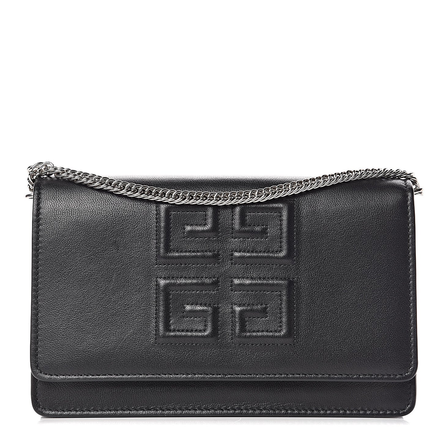 Lambskin Emblem Chain Wallet Black