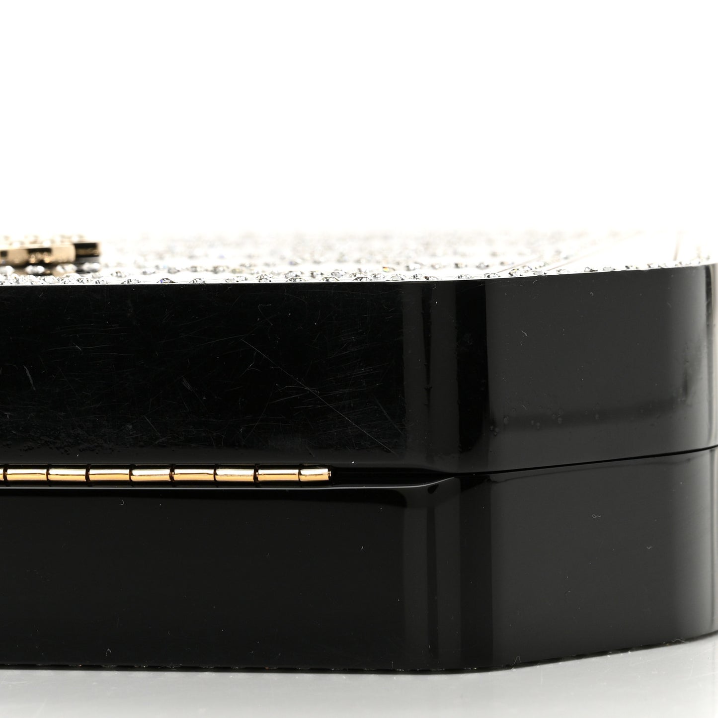 Plexiglass Crystal Quilted Minaudiere Clutch Black White