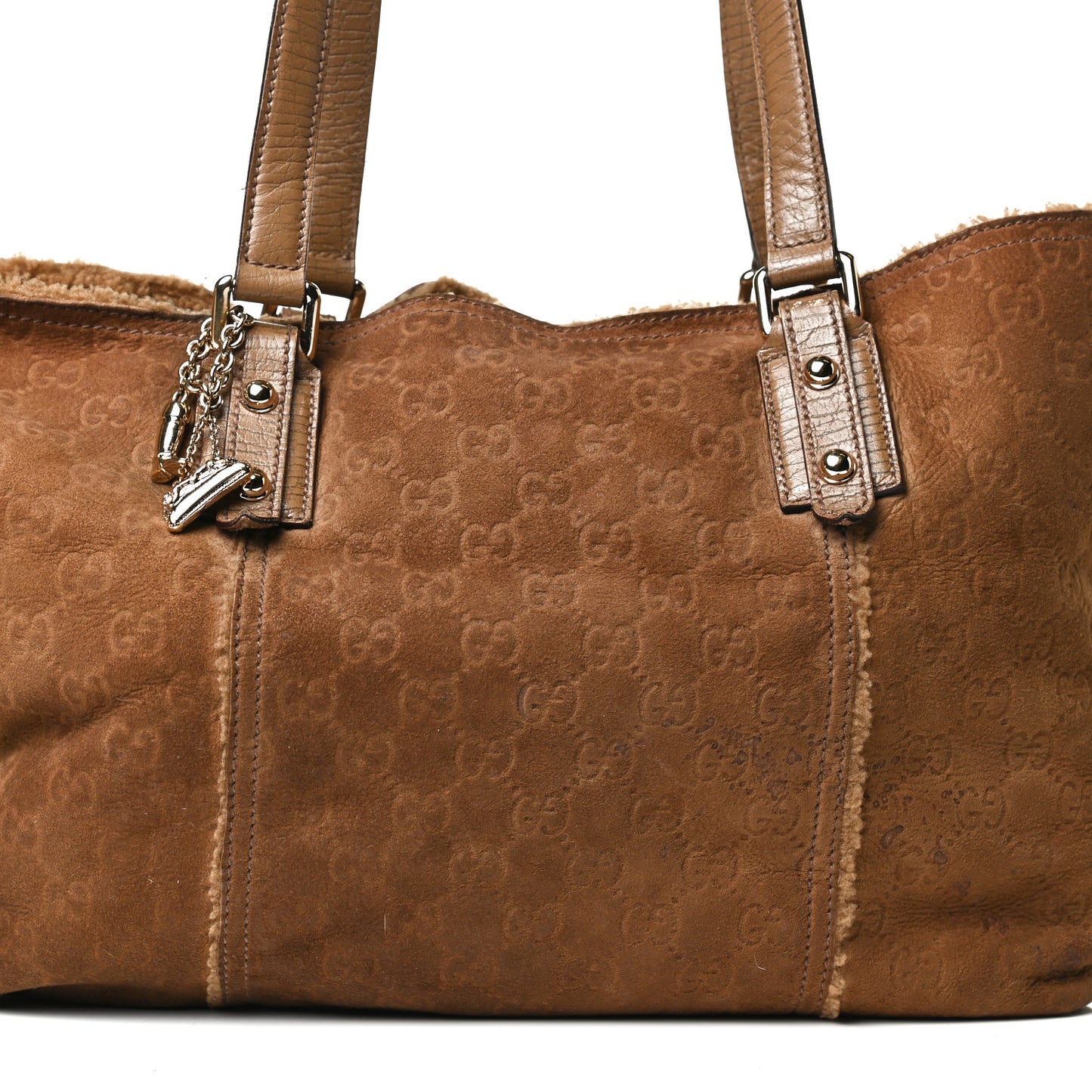 Suede Shearling Guccissima Large Jolicoeur Tote Tan