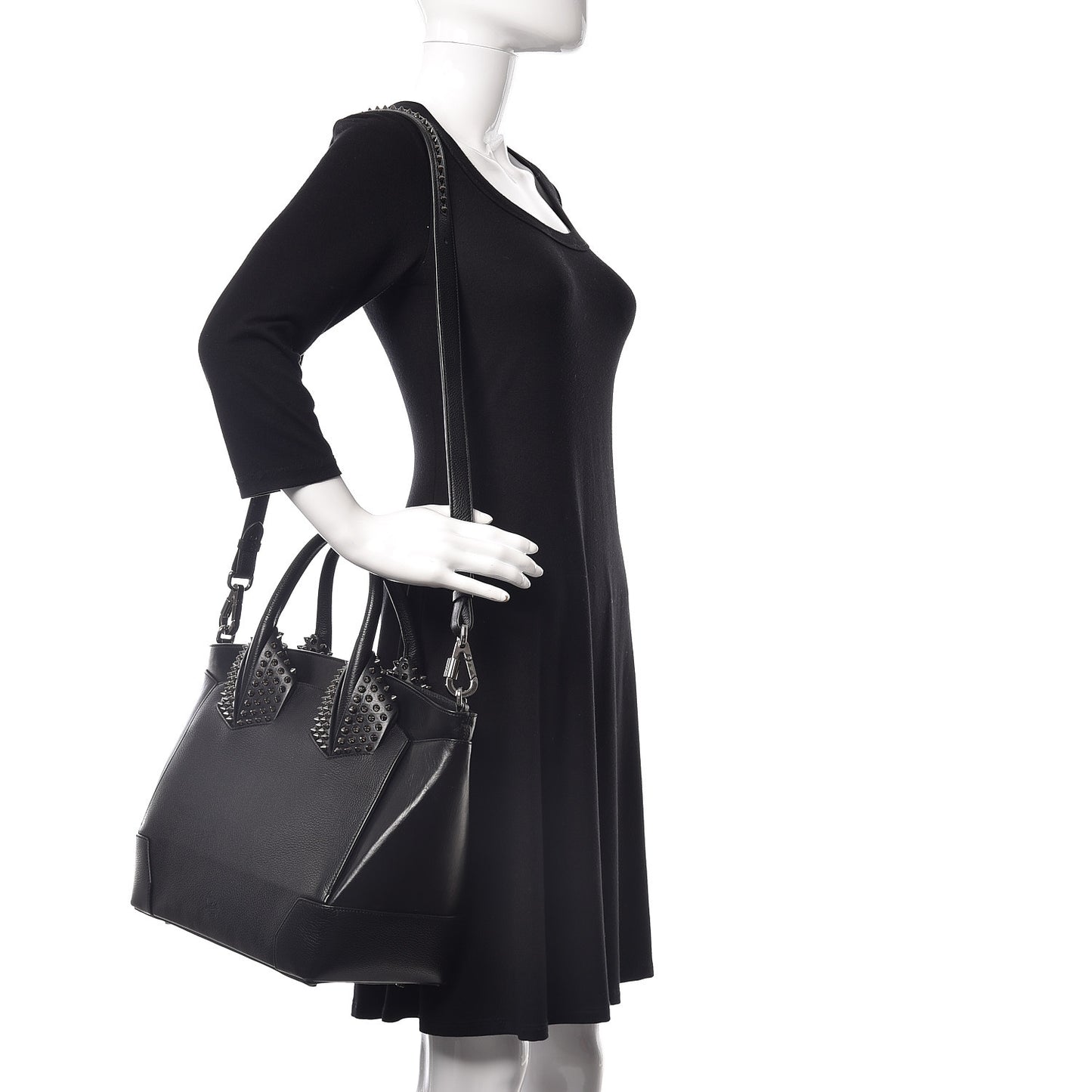 Grained Calfskin Studded Large Eloise Satchel Black