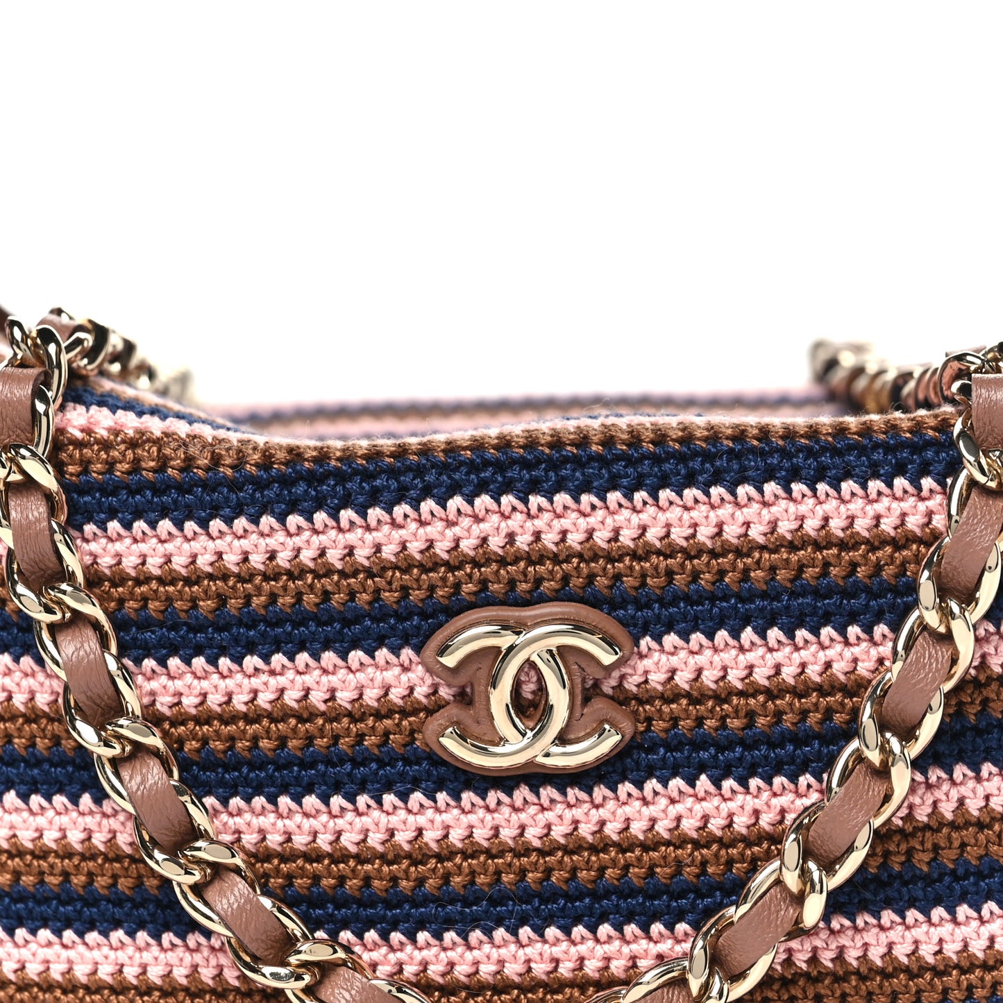 Crochet Lambskin Coco Crochet Hobo Clutch With Chain Brown Pink Navy