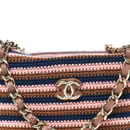 Chanel Crochet Lambskin Coco Crochet Hobo Clutch With Chain Brown Pink Navy 8 of 12