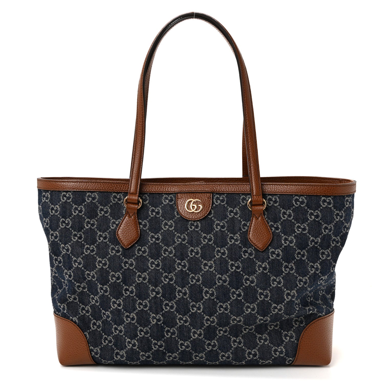 Gucci New Denim GG Monogram Medium Ophidia Shopping Tote Blue Tea Cuir 1 of 10
