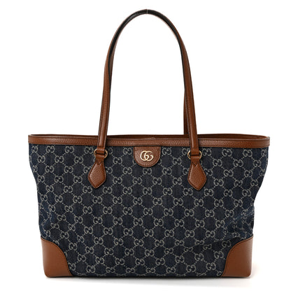 Gucci New Denim GG Monogram Medium Ophidia Shopping Tote Blue Tea Cuir 1 of 10