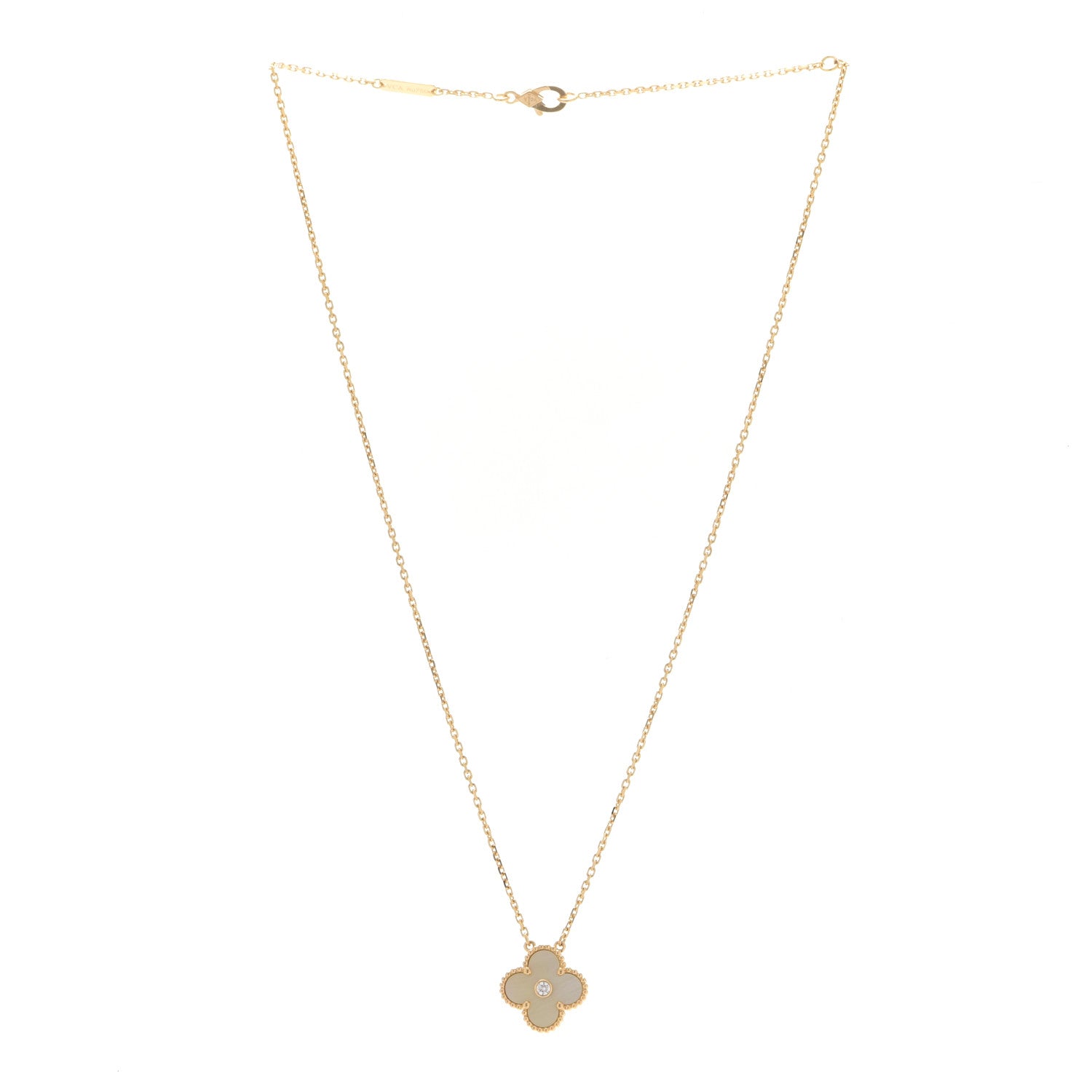Van Cleef & Arpels 18K Yellow Gold Diamond Yellow Mother of Pearl Vintage Alhambra Pendant Necklace 3 of 6