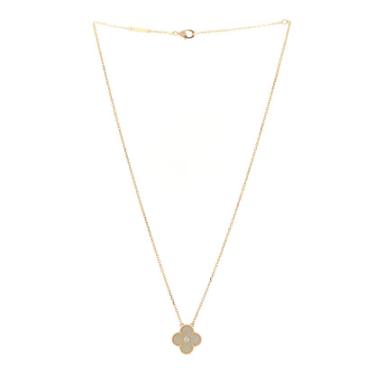 Van Cleef & Arpels 18K Yellow Gold Diamond Yellow Mother of Pearl Vintage Alhambra Pendant Necklace 3 of 6