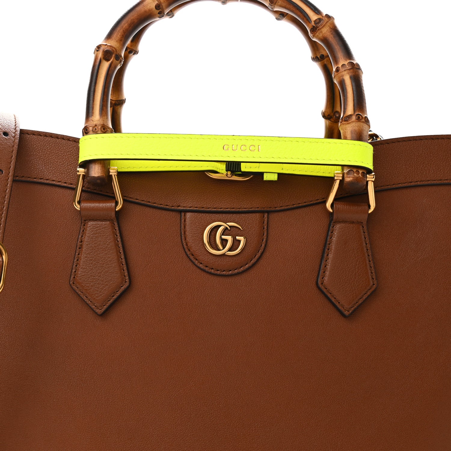 Gucci Wonka Grain Calfskin Medium Diana Tote Bag Cuir Yellow Fluo 8 of 10