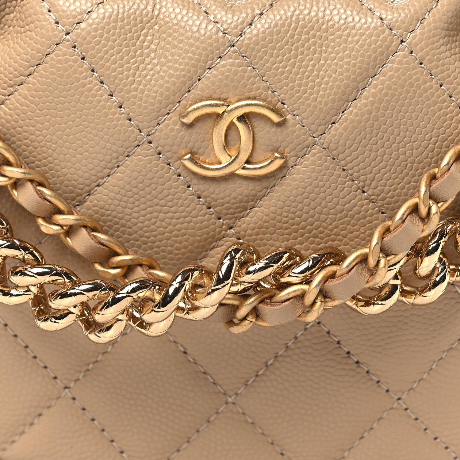 Chanel Shiny Caviar Quilted Bow Pouch Hobo Dark Beige 8 of 10