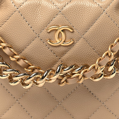 Chanel Shiny Caviar Quilted Bow Pouch Hobo Dark Beige 8 of 10