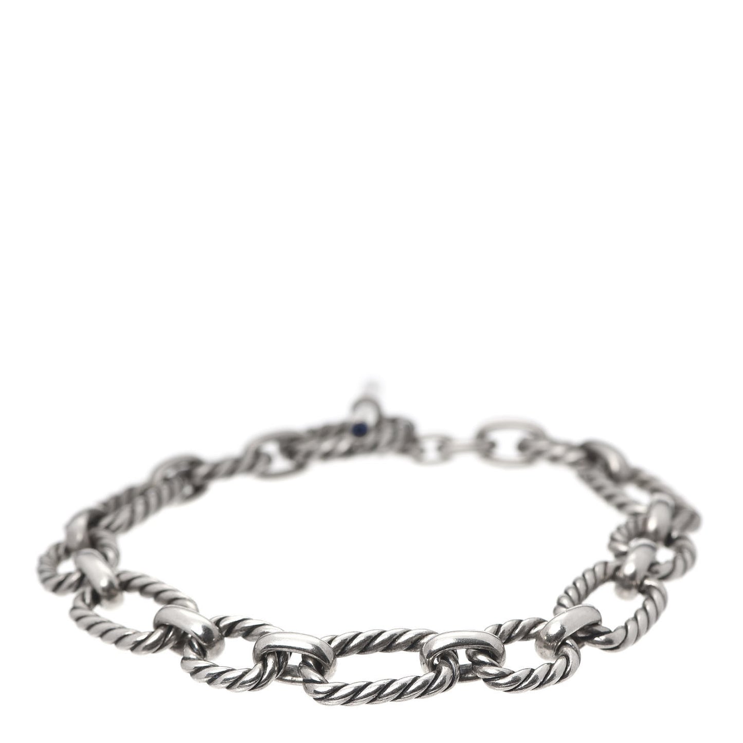 Sterling Silver Blue Sapphire 9.5mm Cushion Link Bracelet