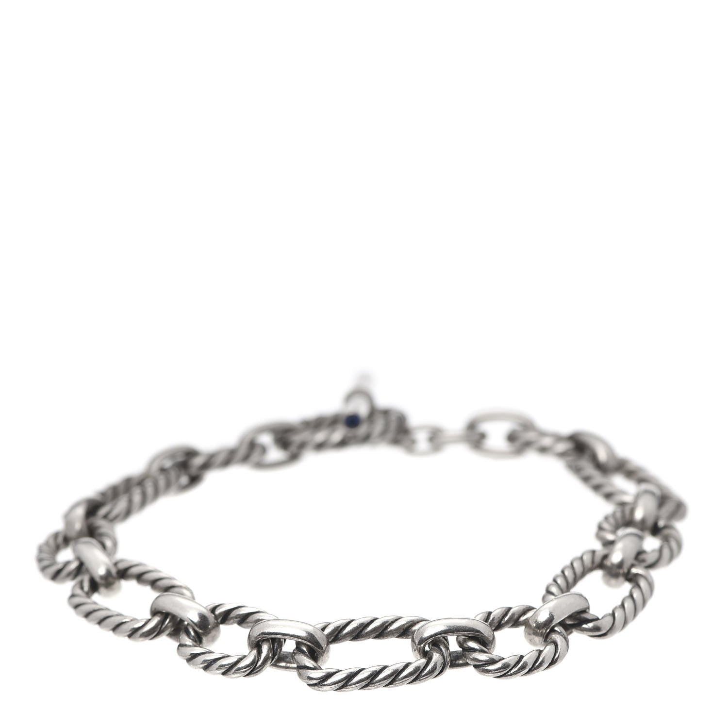 David Yurman Sterling Silver Blue Sapphire 9.5mm Cushion Link Bracelet 1 of 6