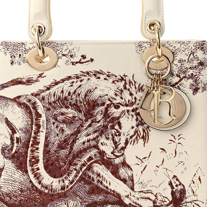 Christian Dior Calfskin Embroidered Medium Toile De Jouy Lady Dior White Red 7 of 9