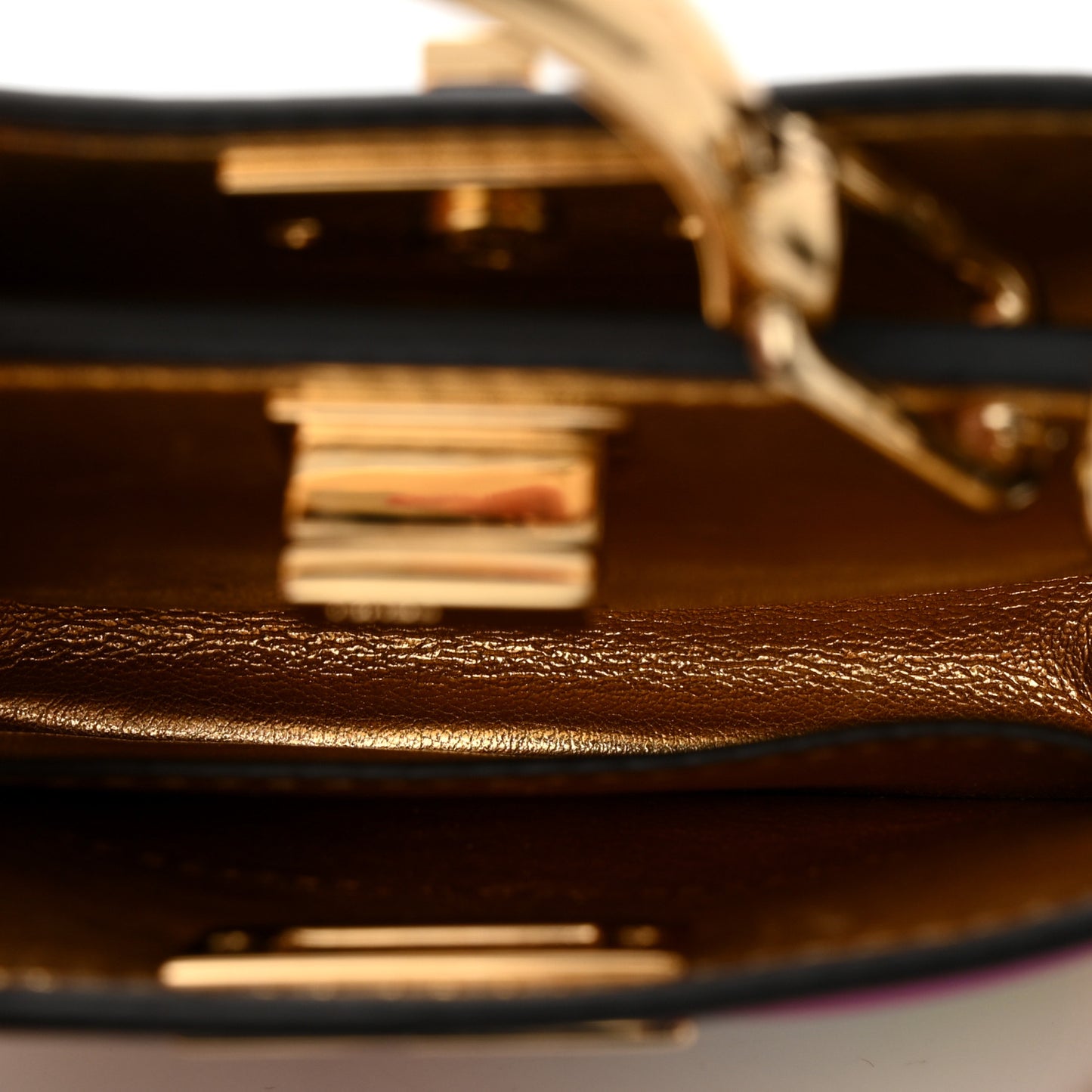 Nappa Rainbow Inlay Nano Peekaboo Maxi Handle Satchel Azzurro Baby Multicolor