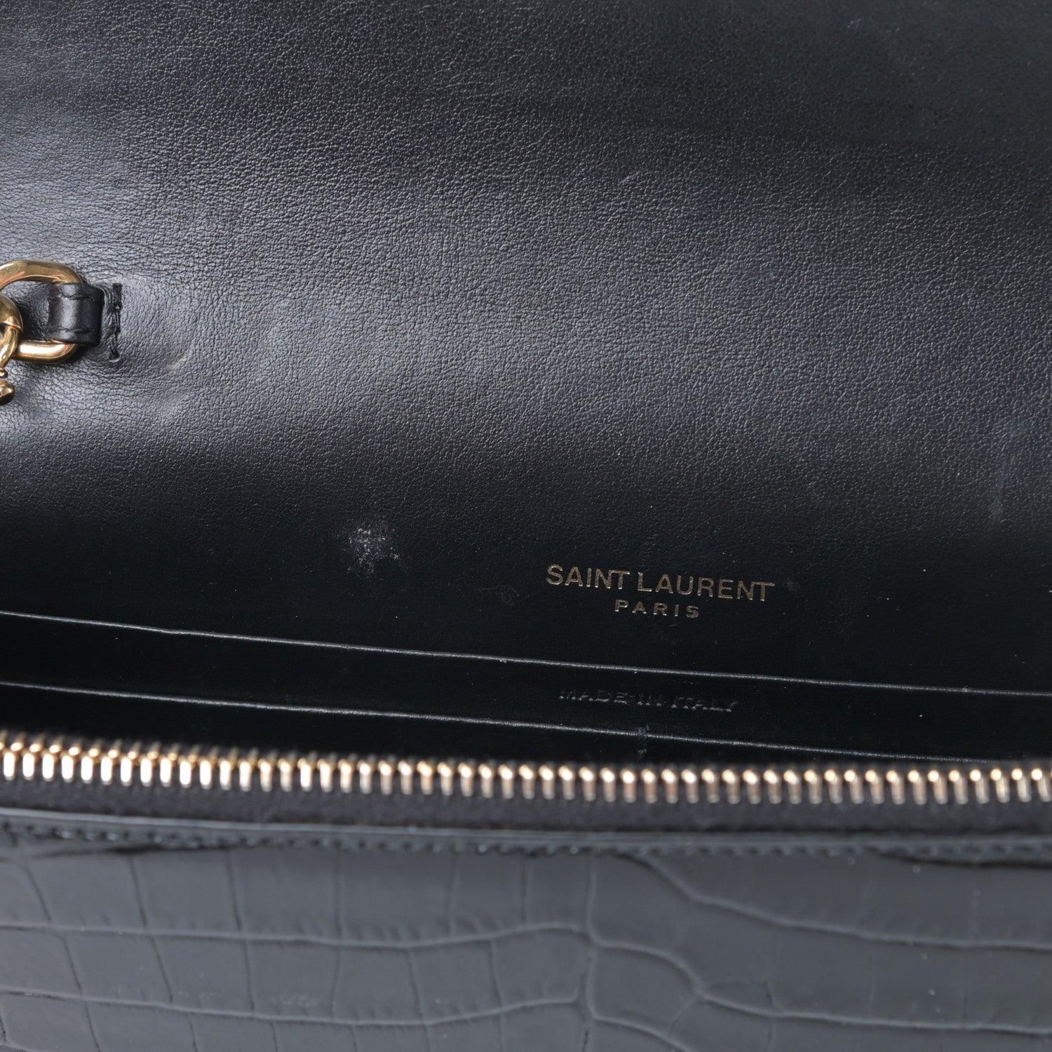 Saint Laurent Calfskin Crocodile Embossed Kate Monogram Tassel Chain Wallet Black 11 of 16