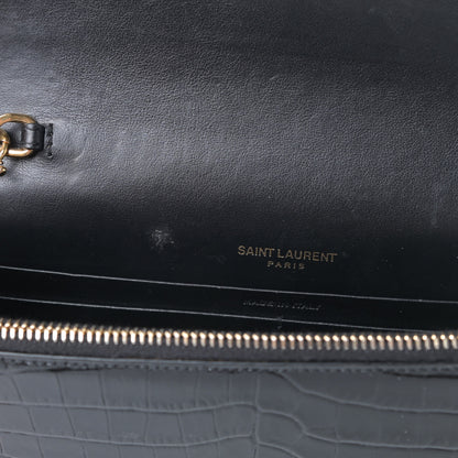 Saint Laurent Calfskin Crocodile Embossed Kate Monogram Tassel Chain Wallet Black 11 of 16