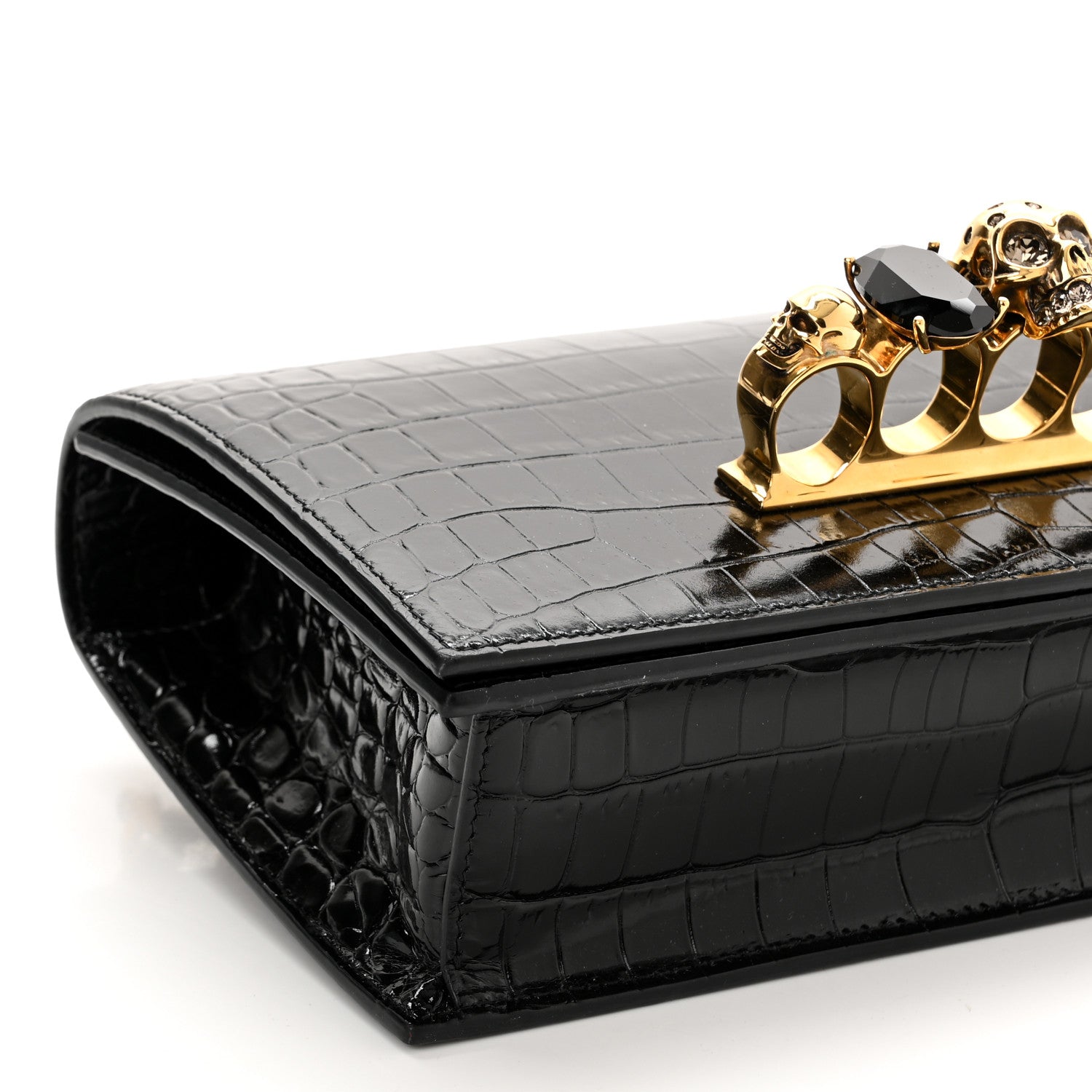 Alexander McQueen Shiny Crocodile Embossed Jeweled Satchel Black 9 of 11