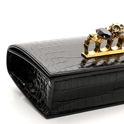 Alexander McQueen Shiny Crocodile Embossed Jeweled Satchel Black 9 of 11