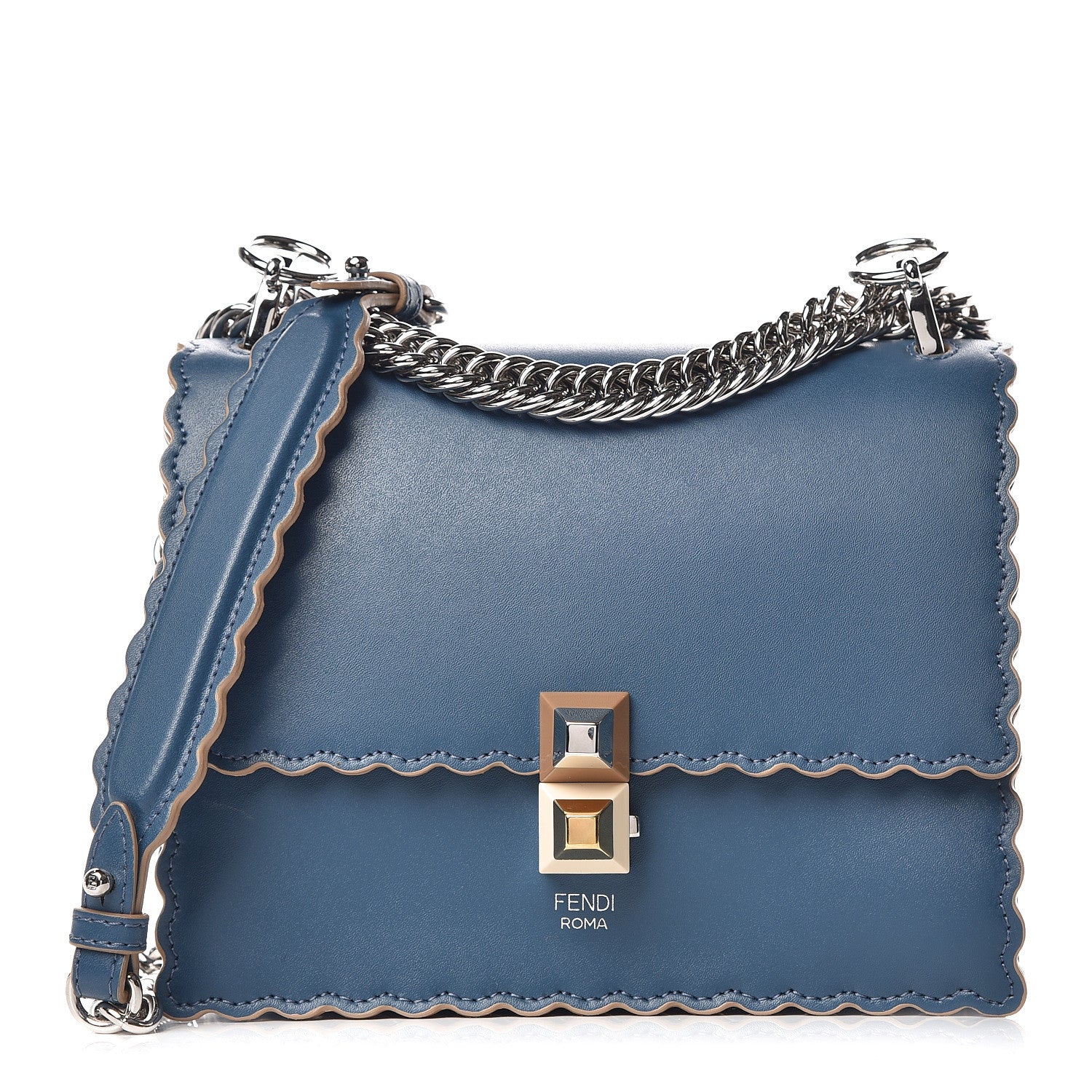 Fendi Vitello Liberty Scalloped Studded Small Kan I Shoulder Bag Balena 1 of 9